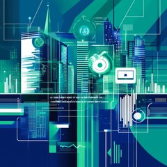 Poster - Vibrant Futuristic Cityscape Showcases Advanced Technology and Urban Life in a Dynamic Digital Art Representation