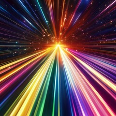 Poster - Vibrant Light Beams Creating a Cosmic Pathway Through the Universe, Blending Colors in a Dazzling Display of Energy and Motion