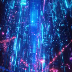 Poster - Vibrant Neon Cityscape Illuminating a Futuristic World of Technology and Innovation at Dusk