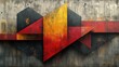 © Foxeye AI - Abstract geometric artwork with red, yellow, and black shapes on a textured grey background. Ideal for projects needing a modern, industrial, or artistic feel.