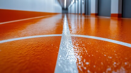 Sticker - Orange Floor with White Lines in a Modern Building