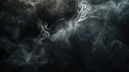 Poster - Ethereal Wisps of Smoke on a Surreal Black Background with Faint Ghostly Hues