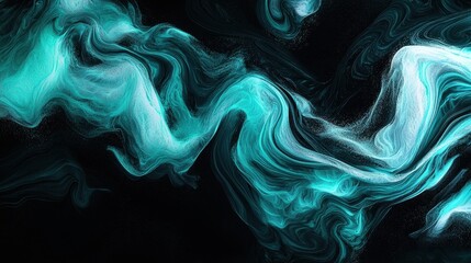 Poster - Abstract Flowing Aqua and Black Smoke Visual with Elegant Swirls and Dynamic Movement