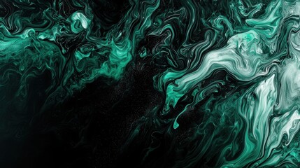 Poster - Abstract Visual of Flowing Emerald Green and Black Swirls in Fluid Art Style