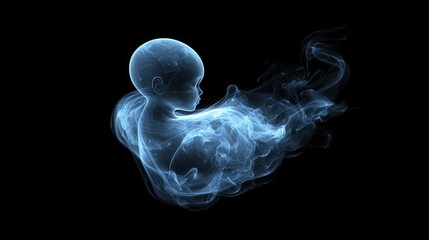 Poster - Abstract Visual of Flowing Neon Blue Smoke Against Black Background