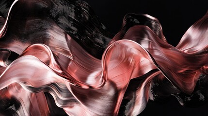 Poster - Abstract Flowing Visual of Rose Gold and Black Textures in Motion on Dark Background