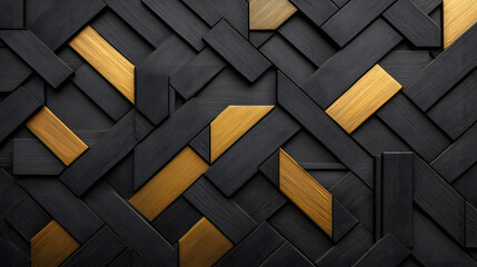 Poster - A textured pattern of black and gold geometric shapes intertwined, creating a modern and artistic design