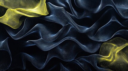 Poster - Ethereal Dark Background with Glowing Gradients in Yellow and Blue Undulating Textures