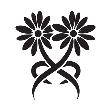 black and white daisy illustration with intertwined stems