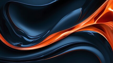 Wall Mural - Dark blue illustration wallpaper background with a touch of orange, abstract random swirl design