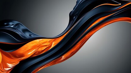 Wall Mural - Dark blue illustration wallpaper background with a touch of orange, abstract random swirl design