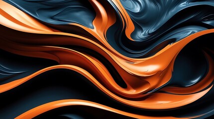 Wall Mural - Dark blue illustration wallpaper background with a touch of orange, abstract random swirl design