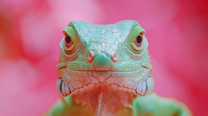Aufkleber - This stunning green iguana showcases its intricate features while resting against a vivid backdrop. The bright colors enhance the reptile’s natural beauty and charm