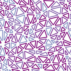 Poster - Mosaic triangles shapes background. Compact triangle size. Multiple colors style. Rounded triangles outlined. Repeatable pattern. Purple harmony. Elegant vector tiles. Seamless vector illustration.