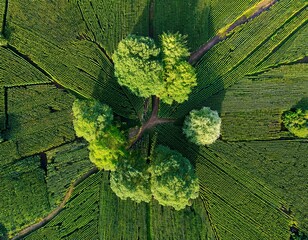 Aerial top view of green trees in forest. Green tree nature background for carbon neutrality and net zero emissions concept. Drone view of green tree captures CO2 to Sustainable green environment.