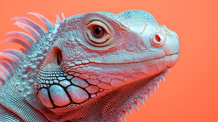 Aufkleber - A striking green iguana exhibits its textured skin and vivid colors, basking in warm hues of the background while capturing the essence of tropical life in a magnificent display of nature’s artistry