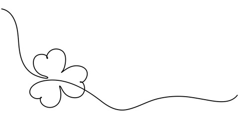 Poster - Three leaves clover in one continuous line drawing vector illustration. Pro vector, Continuous linear drawing of clover leaves. One line drawing background. Vector illustration. Linear drawing image. 