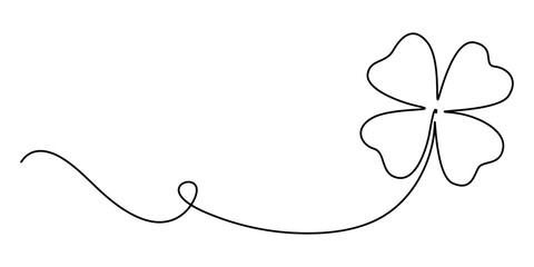 Poster - Three leaves clover in one continuous line drawing vector illustration. Pro vector, Continuous linear drawing of clover leaves. One line drawing background. Vector illustration. Linear drawing image. 