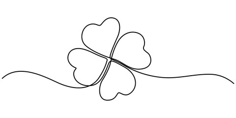 Poster - Three leaves clover in one continuous line drawing vector illustration. Pro vector, Continuous linear drawing of clover leaves. One line drawing background. Vector illustration. Linear drawing image. 