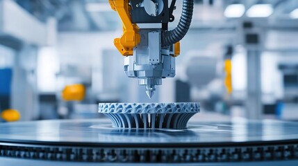 Poster - A 3D printing machine building complex parts in an advanced manufacturing facility.