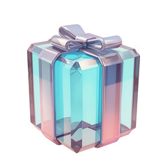 Poster - glowing aqua liquid crystal gift box with metallic ribbon, isolated on white