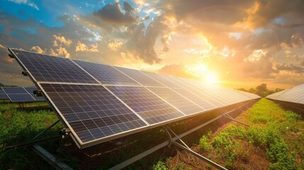 Wall Mural - solar cell in solar farm, alternative energy and sustainable energy, photovoltaic, pure energy renew