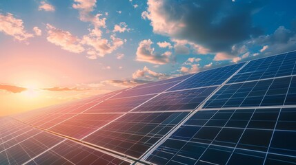 Wall Mural - solar cell in solar farm, alternative energy and sustainable energy, photovoltaic, pure energy renew