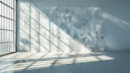 Wall Mural - Bright and Serene Interior Design An Empty Room with Textured Walls, Sunlight, and Shadows Creating Tranquil Atmosphere