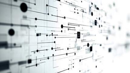 Poster - A display of flowchart symbols, stock market icons, and digital tools for connectivity. White background. No shadow