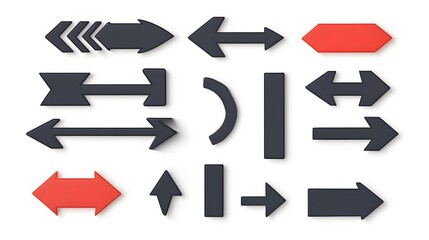 Aufkleber - A collection of directional arrow signs in various shapes, including straight, curved, and U-turn arrows, arranged neatly. White background. No shadow