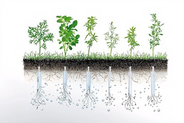 Poster - an educational diagram-style representation of transpiration in action, detailing sunlight s effect on plant stomata, energy flows, and environmental balance