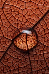 Poster - A macro shot of a water droplet on a leaf reflecting sunlight, capturing the process of natural transpiration