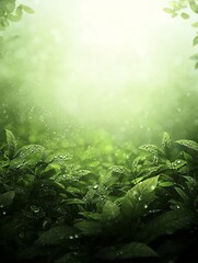 Poster - a vibrant ecosystem scene with diverse plants, water droplets visible, atmospheric humidity rising into the air, sunlight driving energy and growth in perfect balance