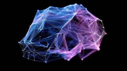 Poster - Abstract plexus network of interconnected glowing nodes and lines in pink and blue hues on a black background.