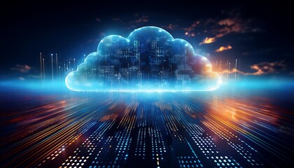 Poster - Digital cloud representing data storage and technology.
