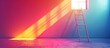 © Waraporn - Sunlit ladder standing tall in a minimalist geometric room flooded with colorful dreamlike light  The image suggests a sense of potential opportunity and growth