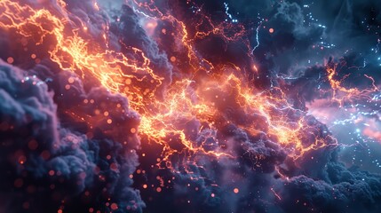 This photo depicts a striking lightning abstract image of a black background illuminated by multiple lightning strikes