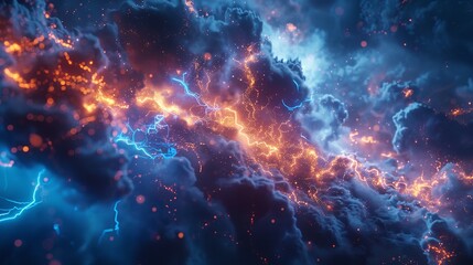 This photo depicts a striking lightning abstract image of a black background illuminated by multiple lightning strikes