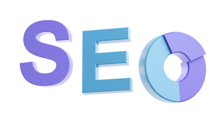 Poster - SEO letters in blue and purple 3D style on white background. 3D Rendering