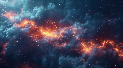 Wall Mural - This photo depicts a striking lightning abstract image of a black background illuminated by multiple lightning strikes
