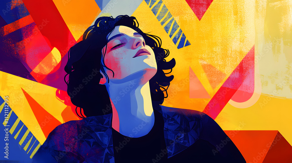 Art Deco Illustration of a Young Adult with ASD Engaging in Creative ...