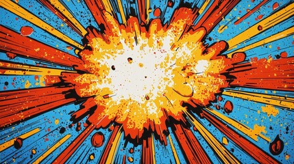 Aufkleber - Dynamic bursts of color create an energetic atmosphere, showcasing vivid orange and blue explosions that evoke excitement and action, ideal for comic art enthusiasts