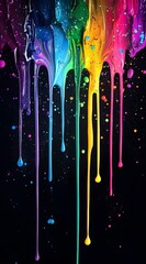 Wall Mural - colorful paint dripping down a black background