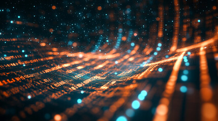 Poster - Modern light effected glowing technology background, Futuristic digital technology landscape with abstract glowing lines, Digital Network Data concept abstract background technology.