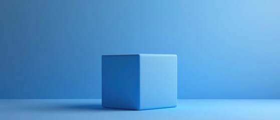 Wall Mural - minimalist blue cube on blue background: product display mockup