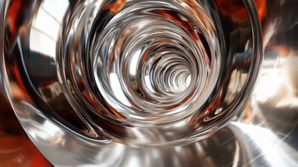 Wall Mural - Abstract Metallic Tunnel Spiral, Chrome, Reflective, Swirling, Vortex, Shiny, Glowing, Industrial, D