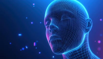 Poster - Digital Wireframe Head Abstract Futuristic Portrait