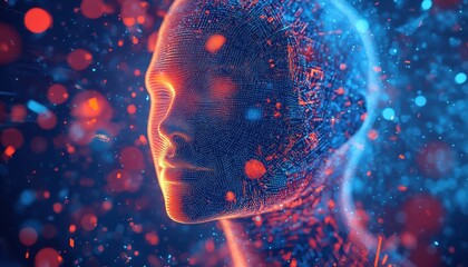 Aufkleber - Abstract Digital Head Glowing In Red And Blue