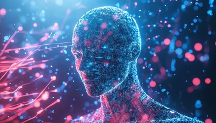 Poster - Digital Human Form Illuminated With Neon Lights
