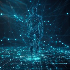 Aufkleber - Digital Human Standing on a Networked Surface